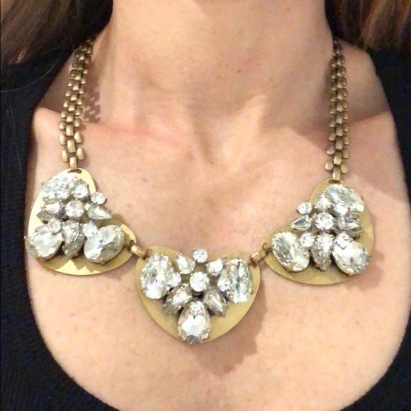 JCrew gold heart necklace with diamond rhinestones